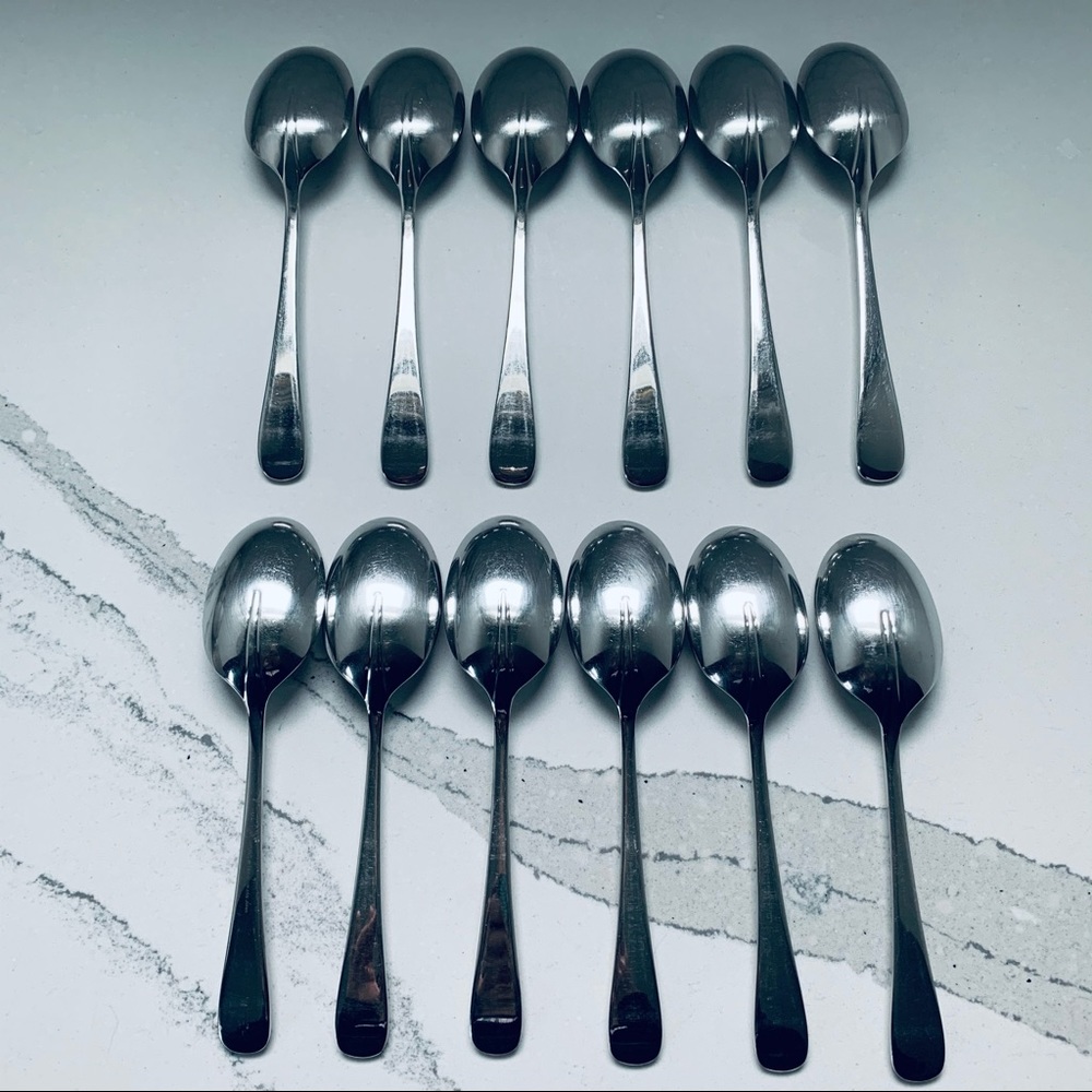 12 Georgian House Queen Anne Stainless Soup Spoons